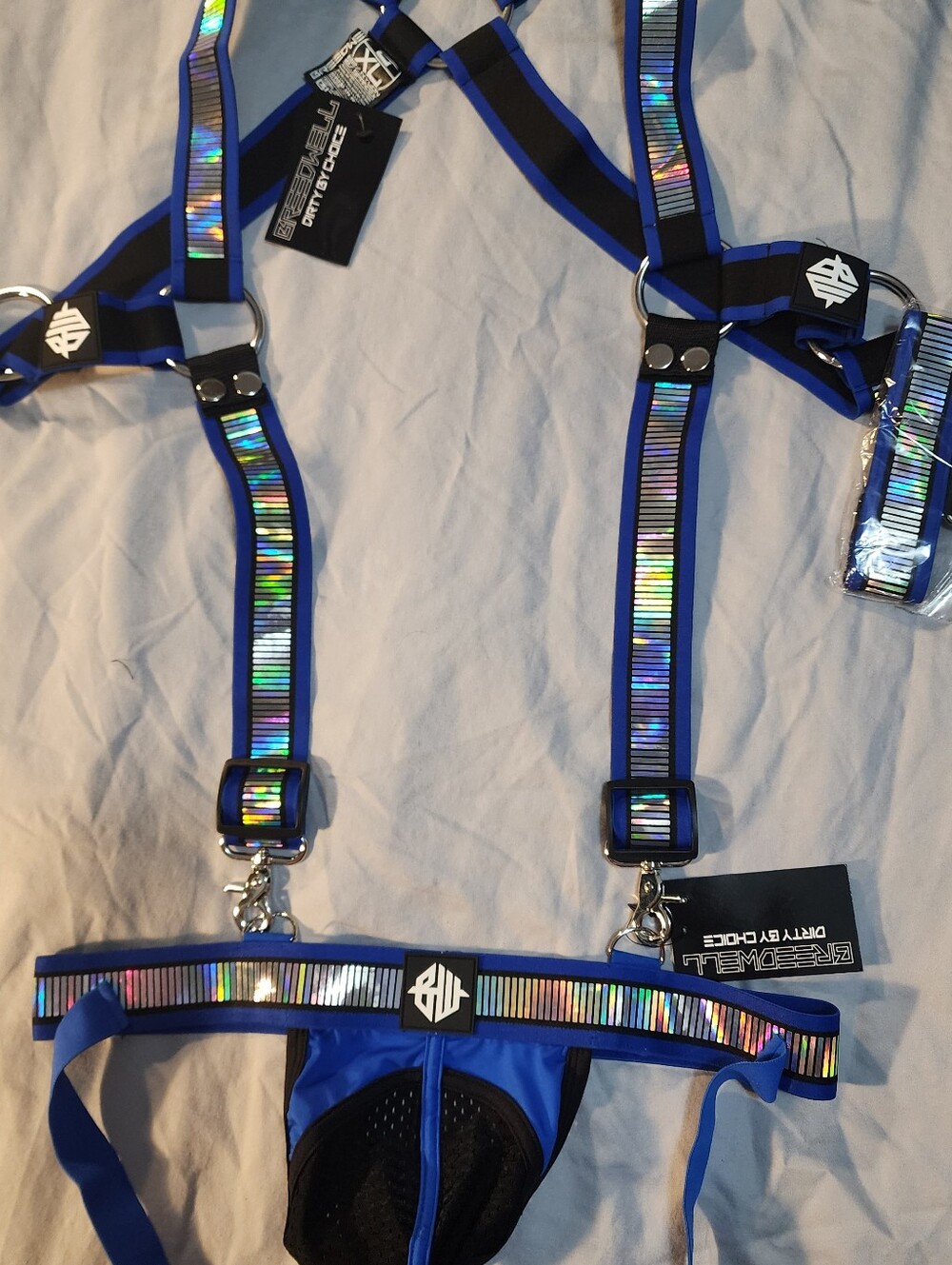 Unbranded Blue Holographic Men’s Harness Jockstrap